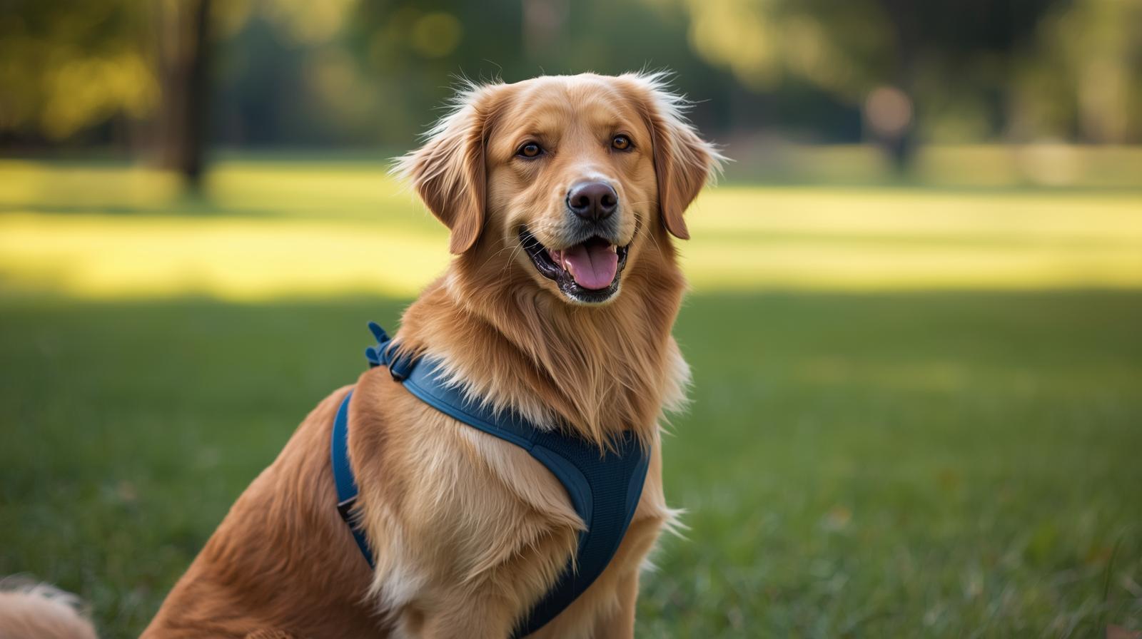 Bargains at home - golden retriever wearing a harness